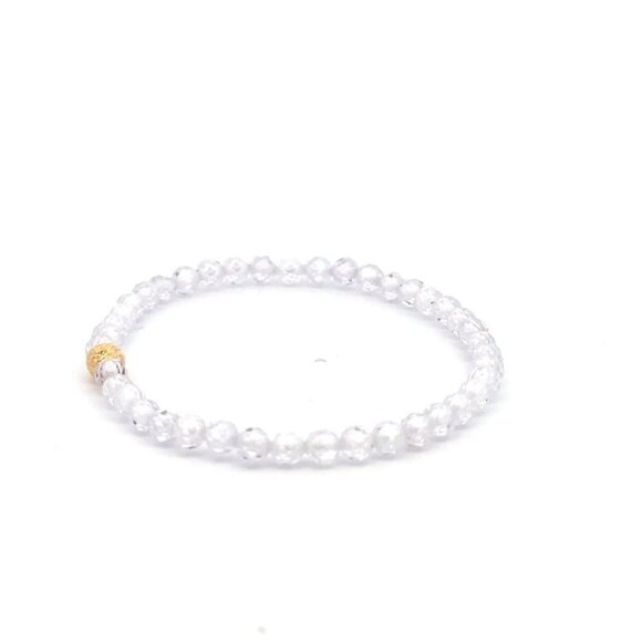 18K Gold Bead Charm Stretchable Bracelet Clear Faceted  Zircon Gemstones - Picture 10 of 12